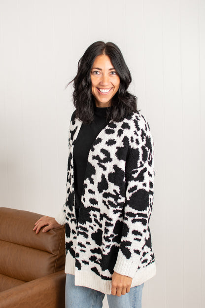 Black Cow Print Luxe Cardigan