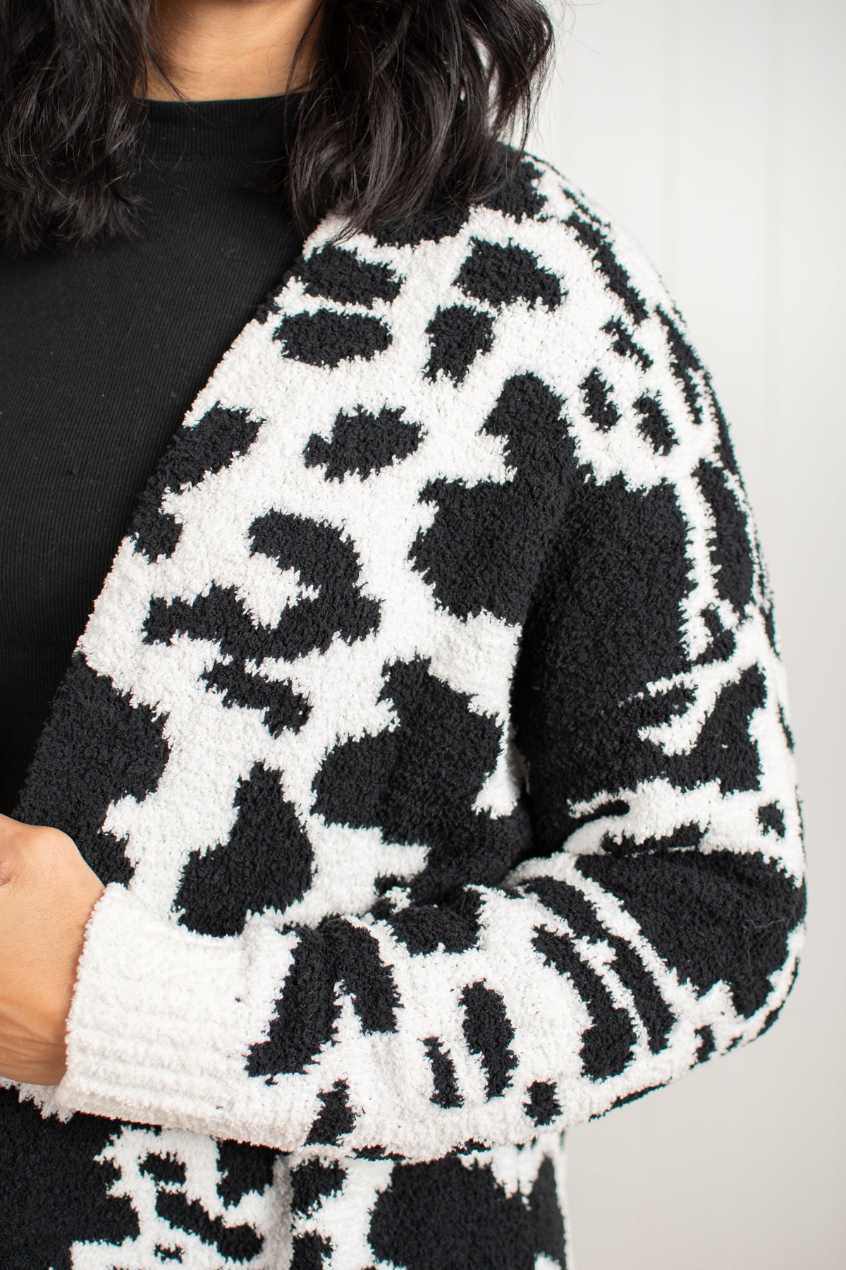 Black Cow Print Luxe Cardigan