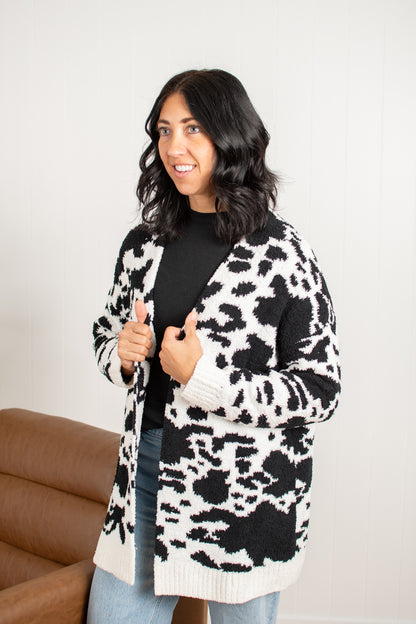 Black Cow Print Luxe Cardigan