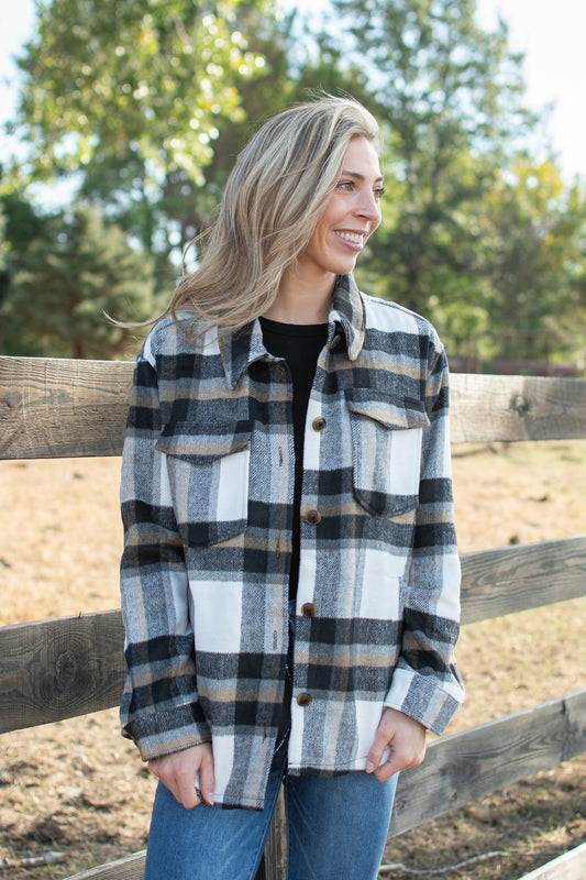 Black Plaid Button-Down Jacket