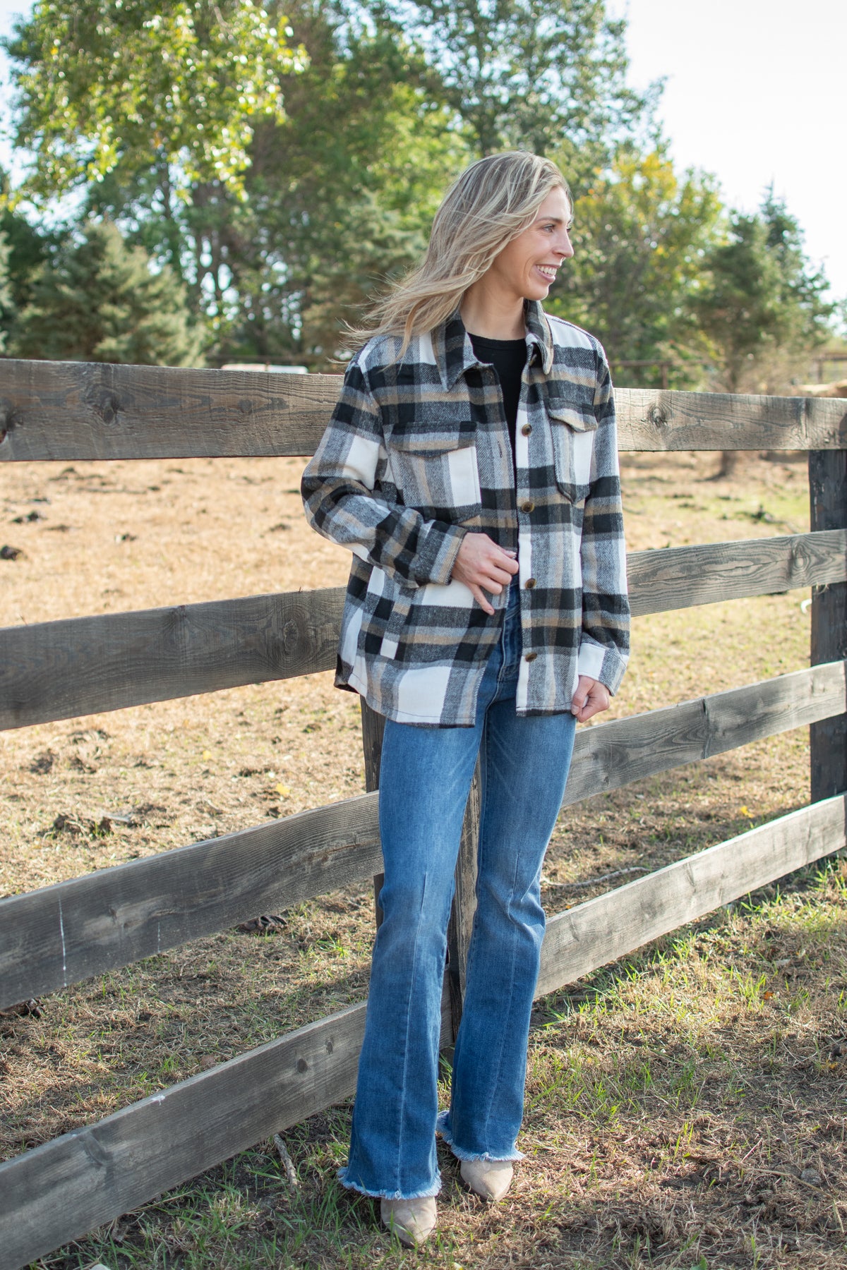 Black Plaid Button-Down Jacket