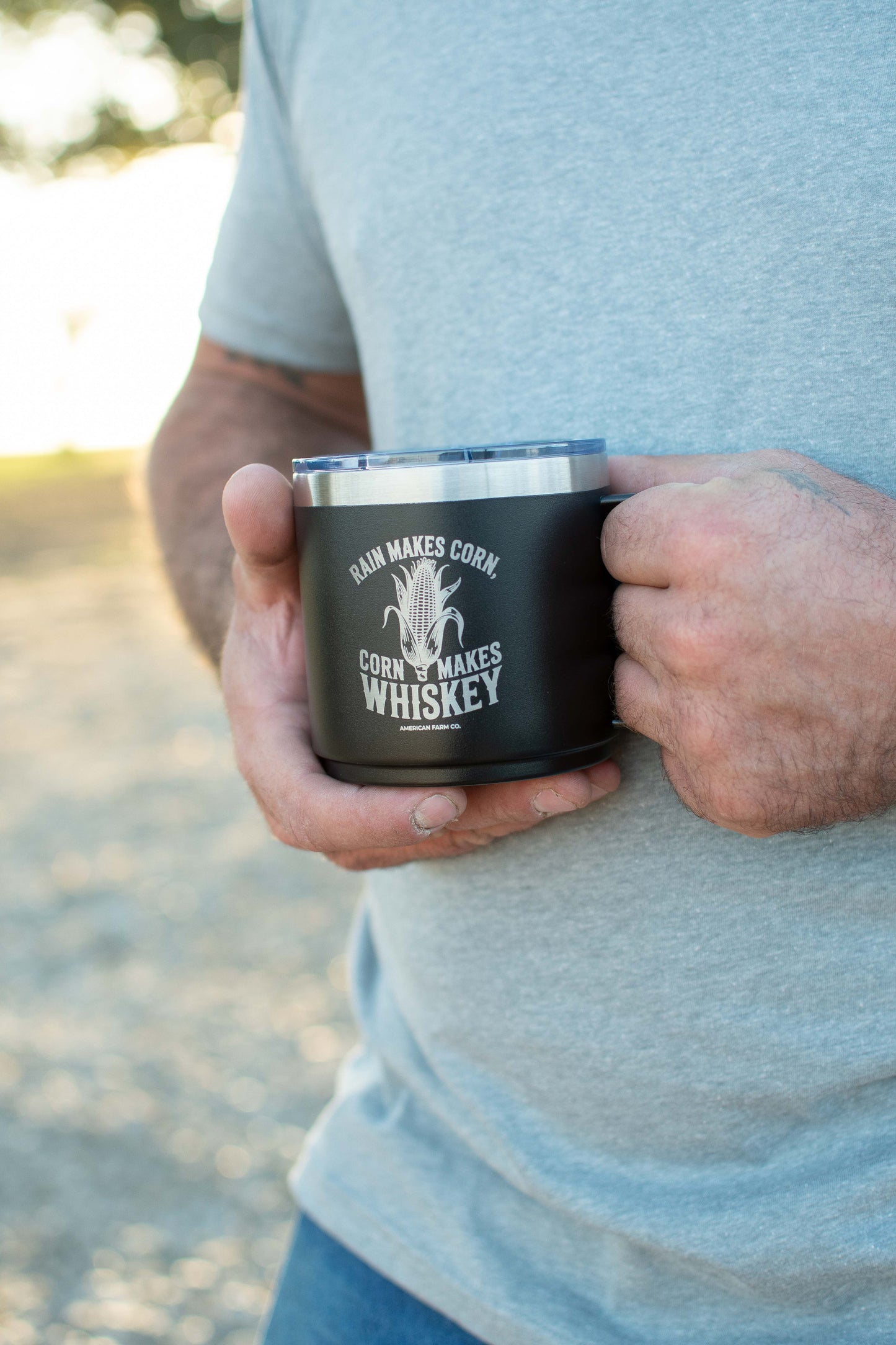 Black 'Rain Makes Corn, Corn Makes Whiskey' 16oz Mug