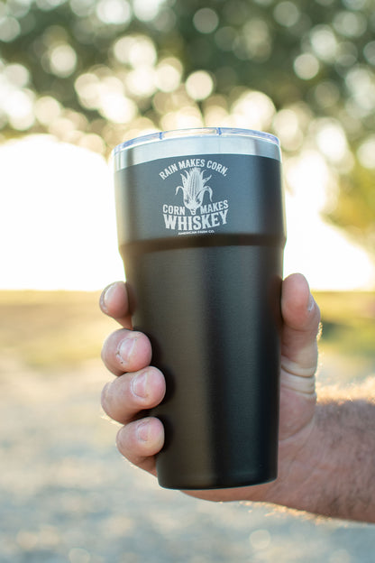 Black 'Rain Makes Corn, Corn Makes Whiskey' 30oz Tumbler