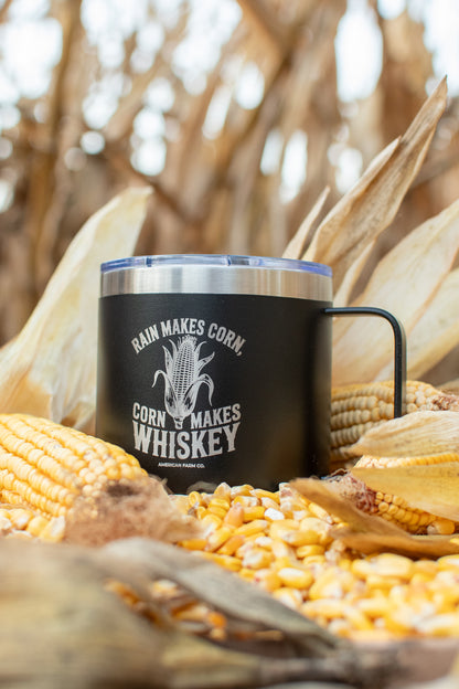 Black 'Rain Makes Corn, Corn Makes Whiskey' 16oz Mug