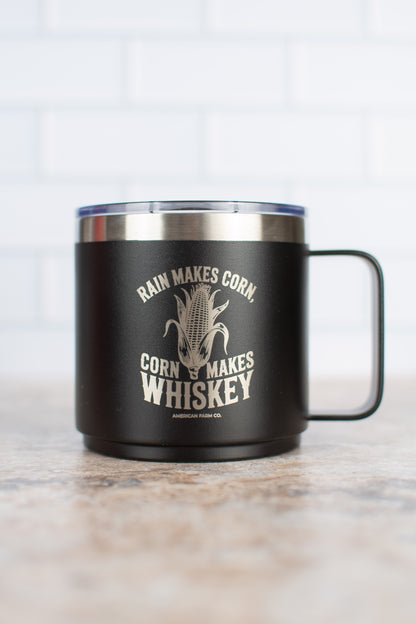 Black 'Rain Makes Corn, Corn Makes Whiskey' 16oz Mug