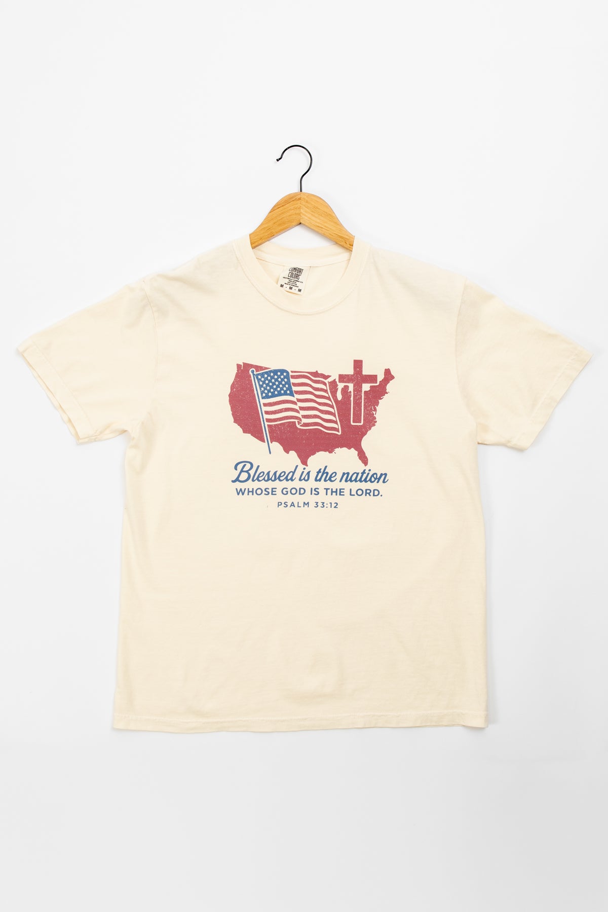 'Blessed is the Nation' Psalm 33:12 Ivory Tee