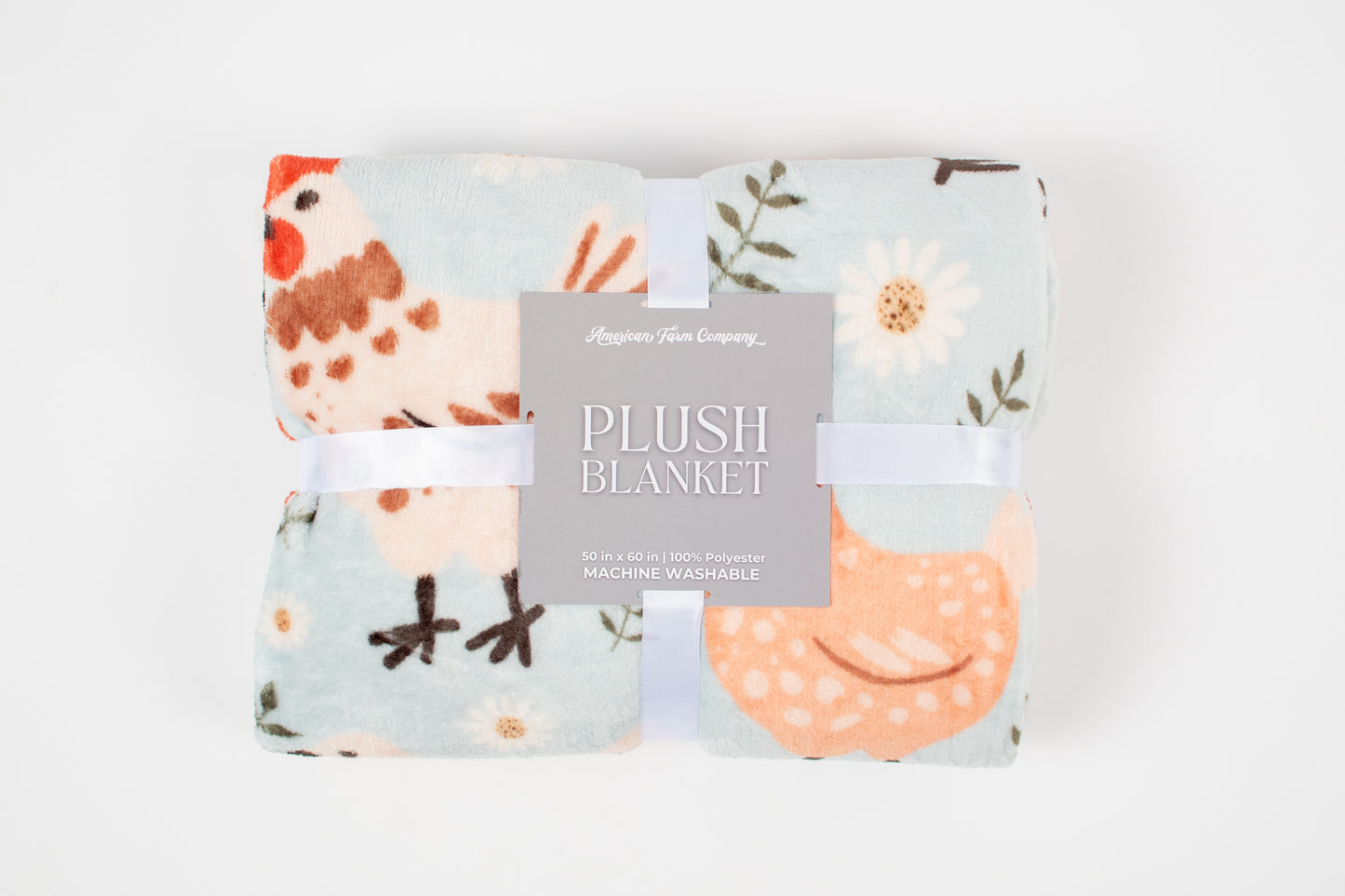 Blue Chicken & Blooms Plush Blanket