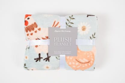 Blue Chicken & Blooms Plush Blanket