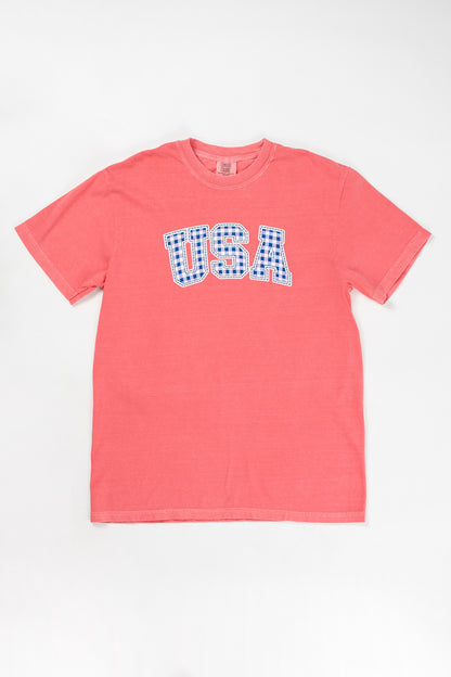 Blue Gingham 'USA' Red Tee