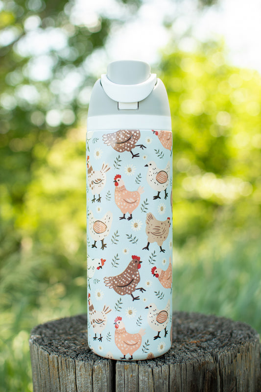Blue Chickens & Blooms 24oz Skinny Silo Tumbler