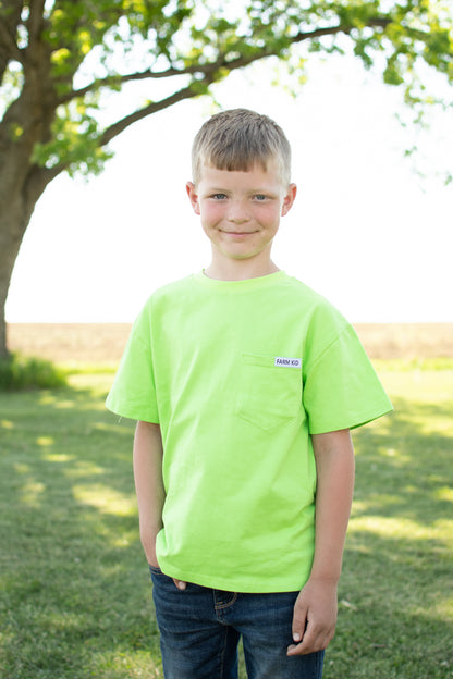 Bright Green 'Farm Kid' Cotton Toddler/Youth Pocket Tee