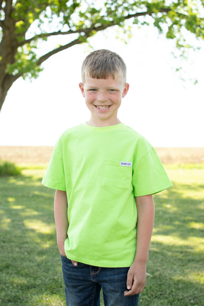 Bright Green 'Farm Kid' Cotton Toddler/Youth Pocket Tee