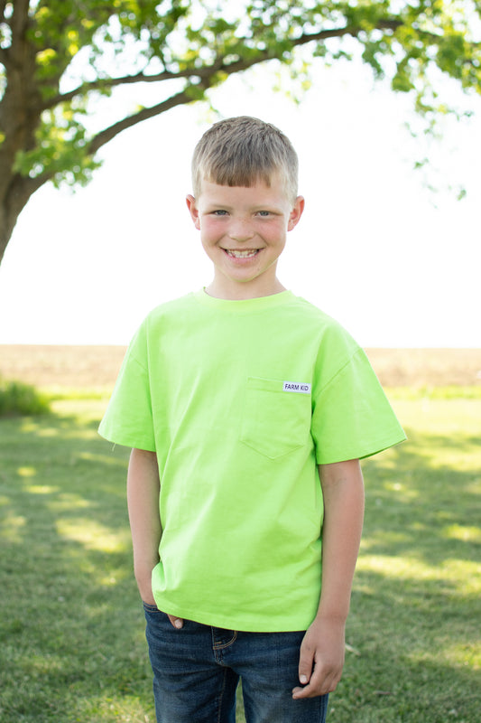 Bright Green 'Farm Kid' Cotton Toddler/Youth Pocket Tee