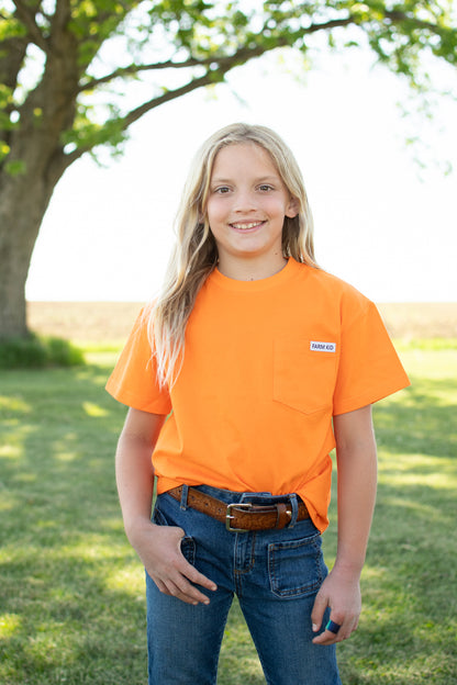 Bright Orange 'Farm Kid' Cotton Toddler/Youth Pocket Tee