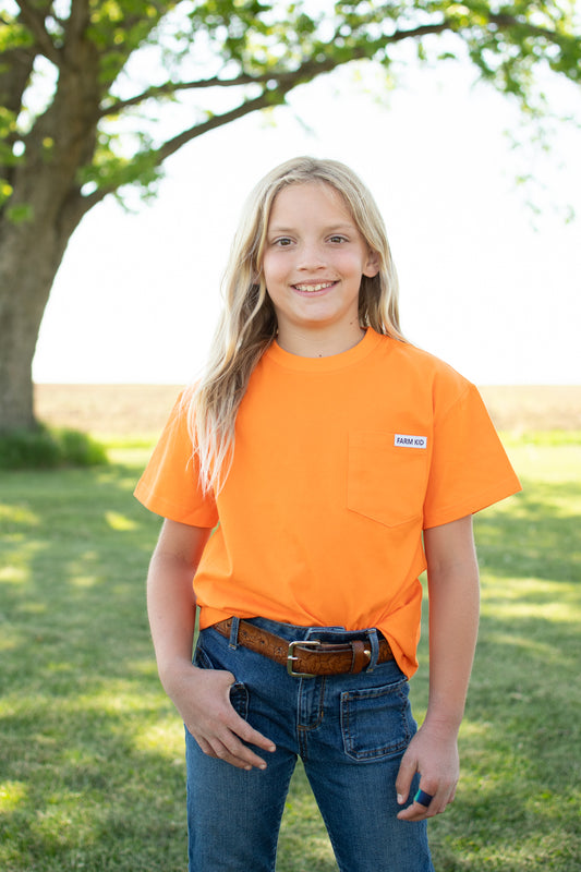 Bright Orange 'Farm Kid' Cotton Toddler/Youth Pocket Tee