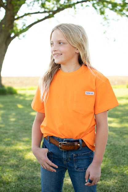 Bright Orange 'Farm Kid' Cotton Toddler/Youth Pocket Tee