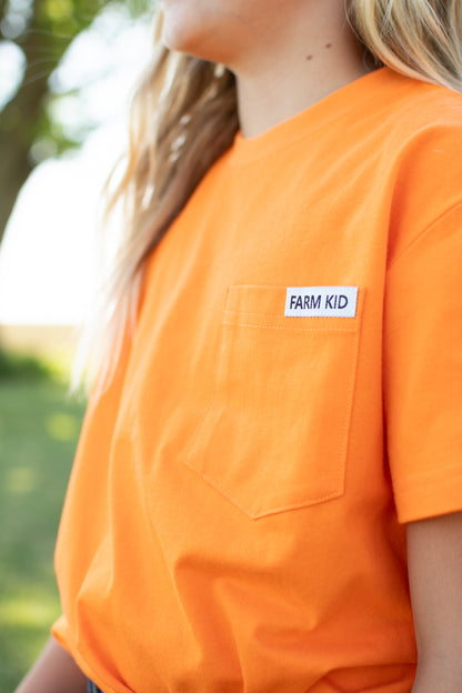 Bright Orange 'Farm Kid' Cotton Toddler/Youth Pocket Tee