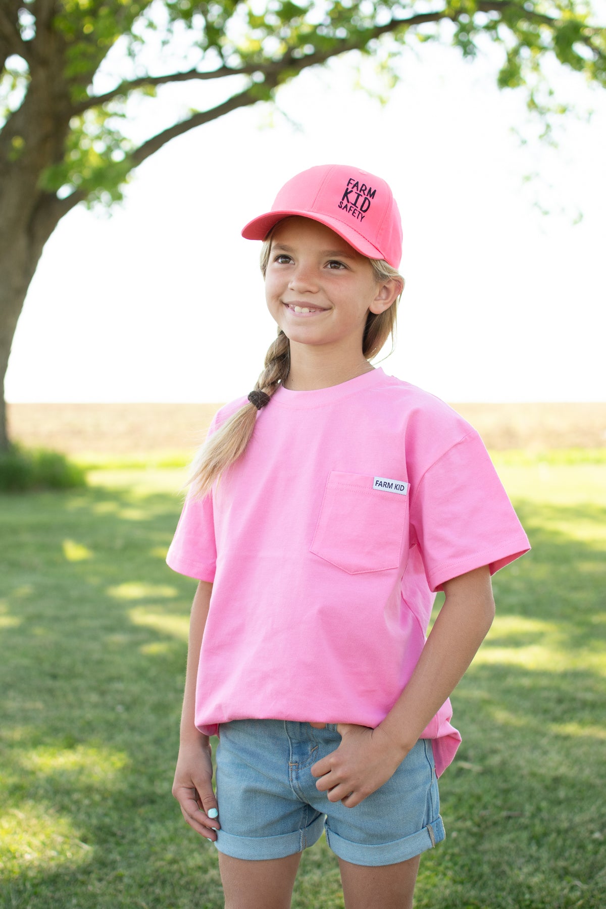 Bright Pink 'Farm Kid' Cotton Toddler/Youth Pocket Tee
