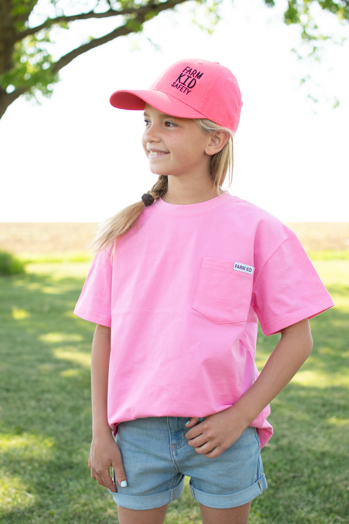 Bright Pink 'Farm Kid' Cotton Toddler/Youth Pocket Tee