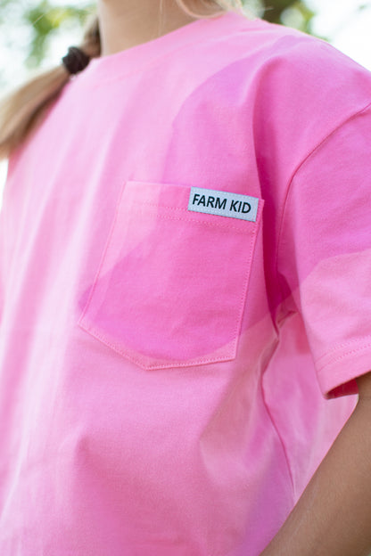 Bright Pink 'Farm Kid' Cotton Toddler/Youth Pocket Tee