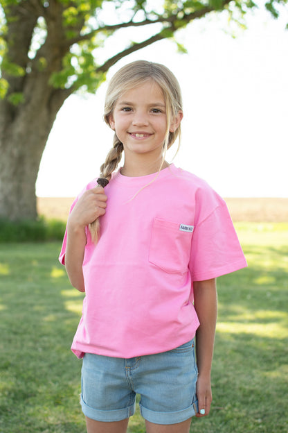 Bright Pink 'Farm Kid' Cotton Toddler/Youth Pocket Tee