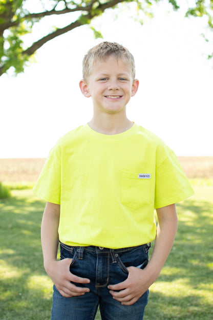 Bright Yellow 'Farm Kid' Cotton Toddler/Youth Pocket Tee