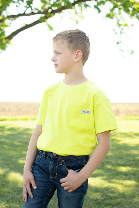 Bright Yellow 'Farm Kid' Cotton Toddler/Youth Pocket Tee