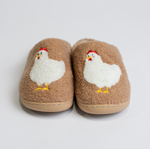Brown Fuzzy Chicken Slippers - Adult