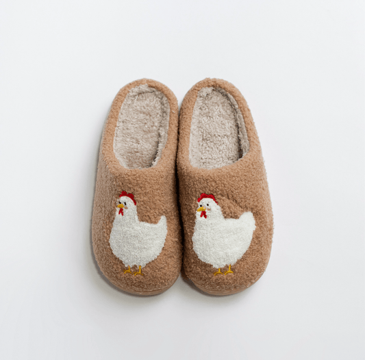 Brown Fuzzy Chicken Slippers - Adult - American Farm Company