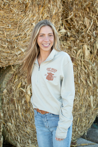 Brown Angus 'Eat Beef America' Performance 1/4 Zip Pullover