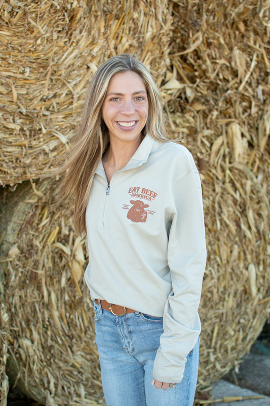 Brown Angus 'Eat Beef America' Performance 1/4 Zip Pullover