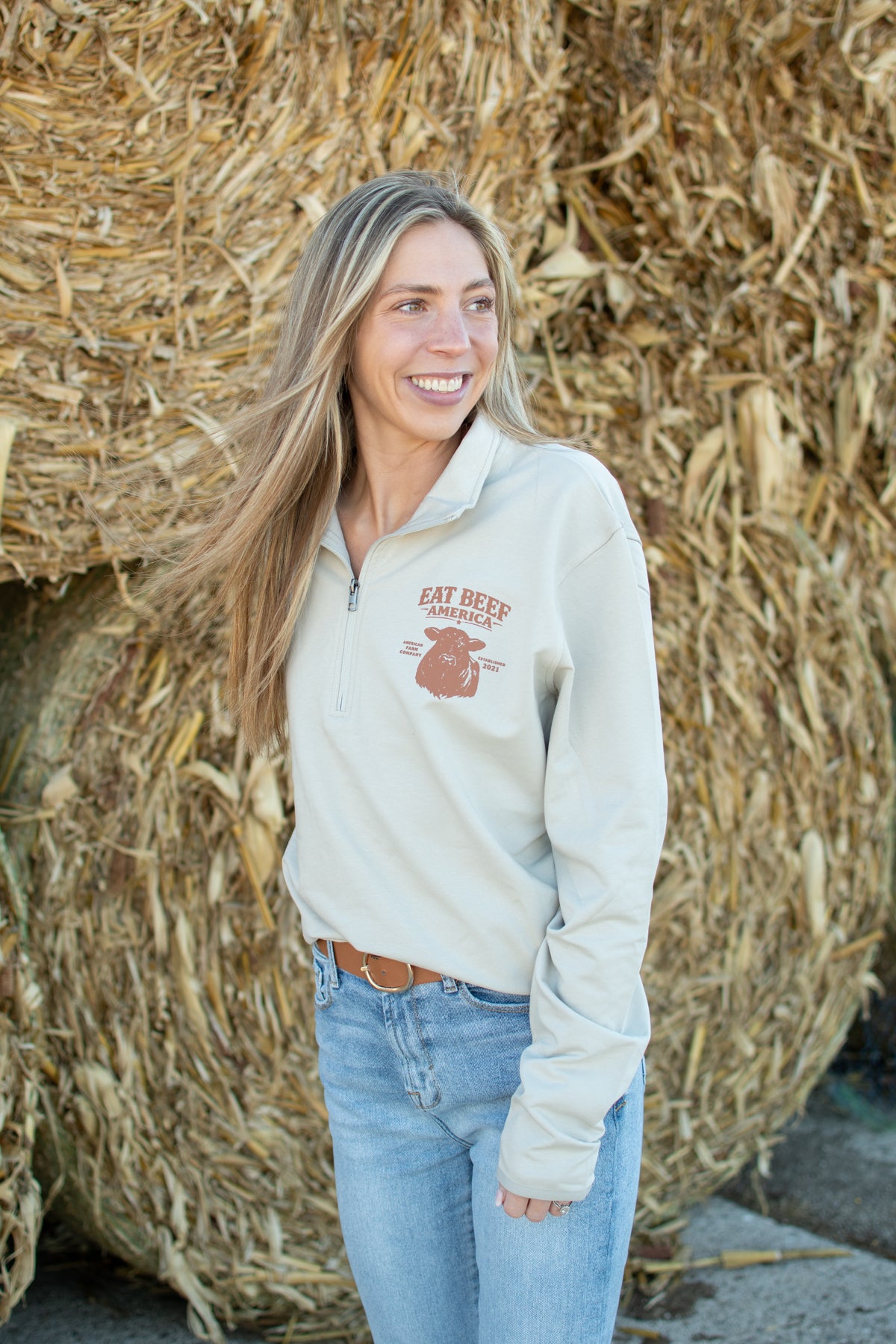 Brown Angus 'Eat Beef America' Performance 1/4 Zip Pullover