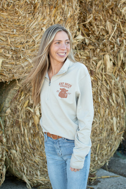 Brown Angus 'Eat Beef America' Performance 1/4 Zip Pullover