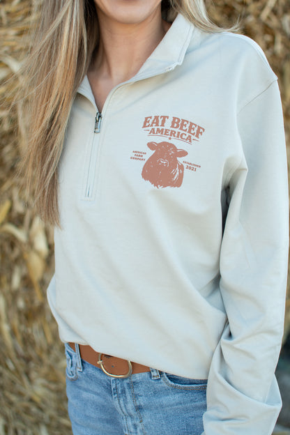 Brown Angus 'Eat Beef America' Performance 1/4 Zip Pullover
