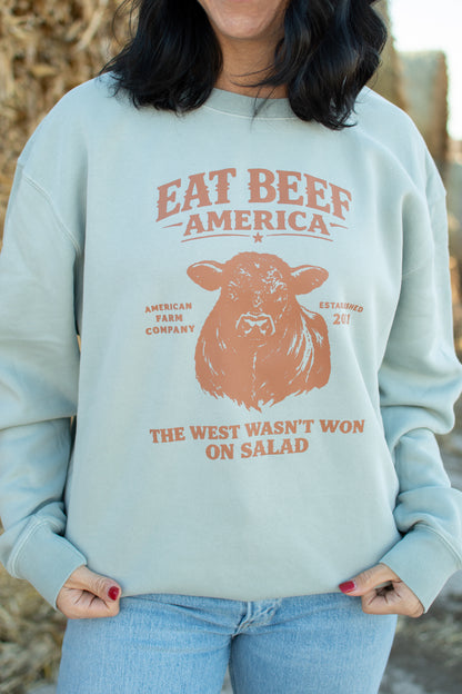 Brown Angus 'Eat Beef America' Sage Crewneck