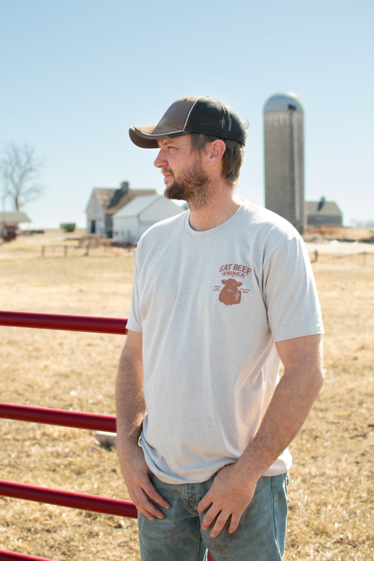 Brown Angus 'Eat Beef America' Tan Essentials Tee