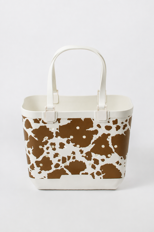 Brown Cow Print Utility Tote Bag - Large