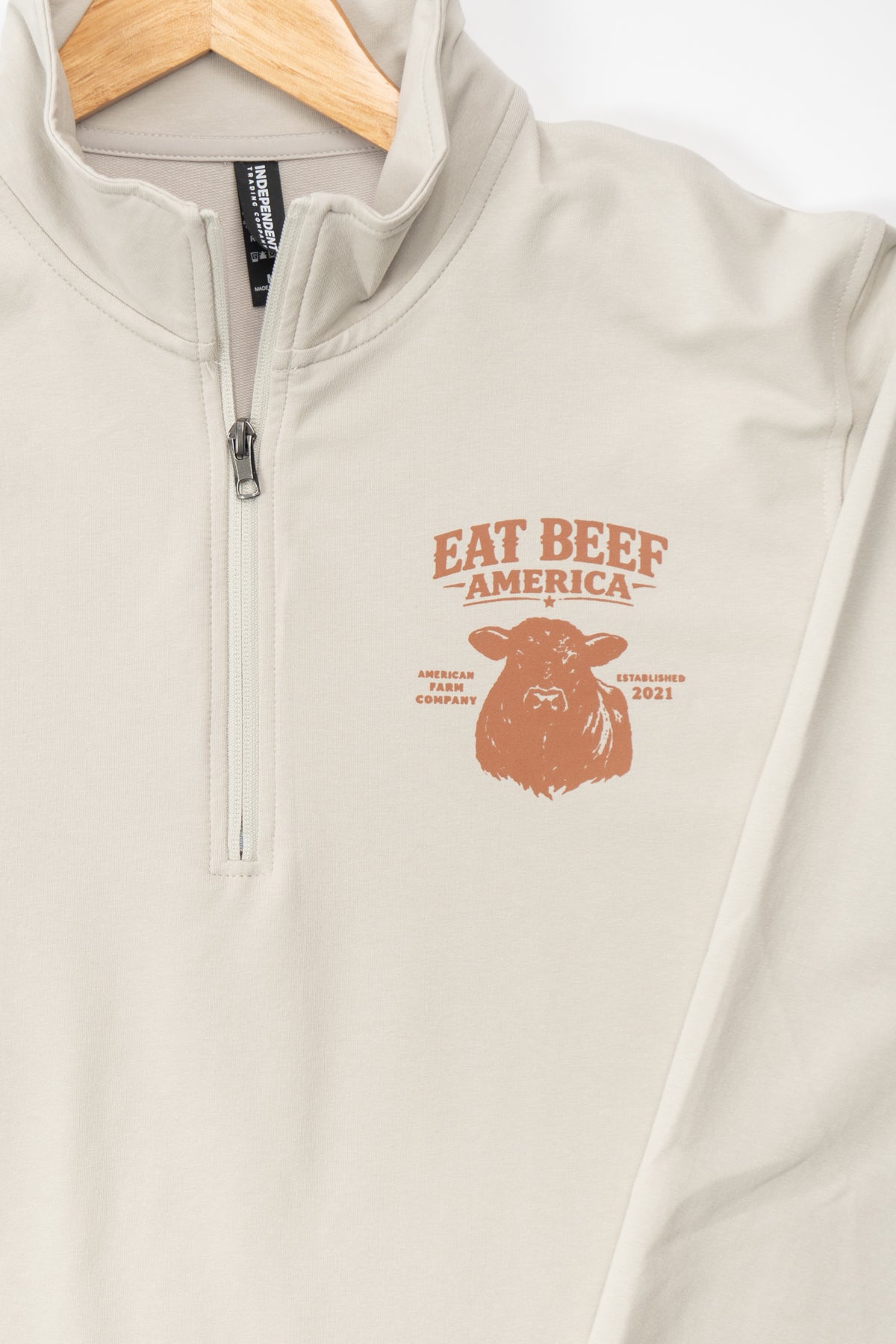 Brown Angus 'Eat Beef America' Performance 1/4 Zip Pullover
