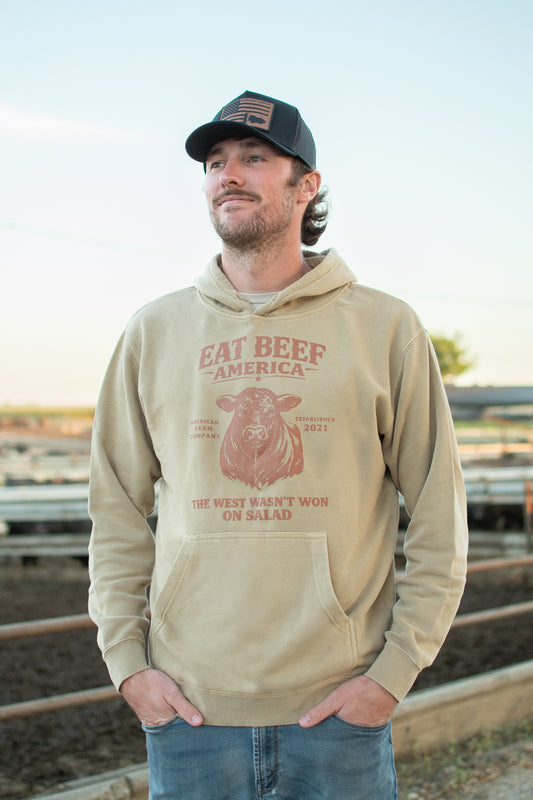 Brown Angus 'Eat Beef America' Sandstone Hoodie