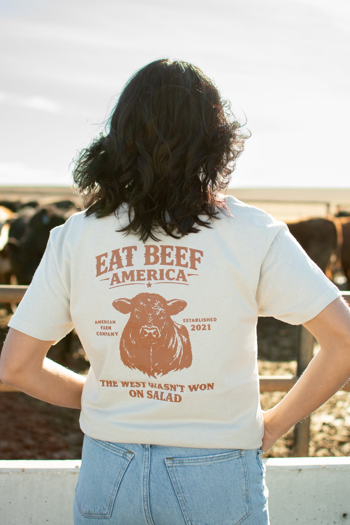 Brown Angus 'Eat Beef America' Tan Essentials Tee