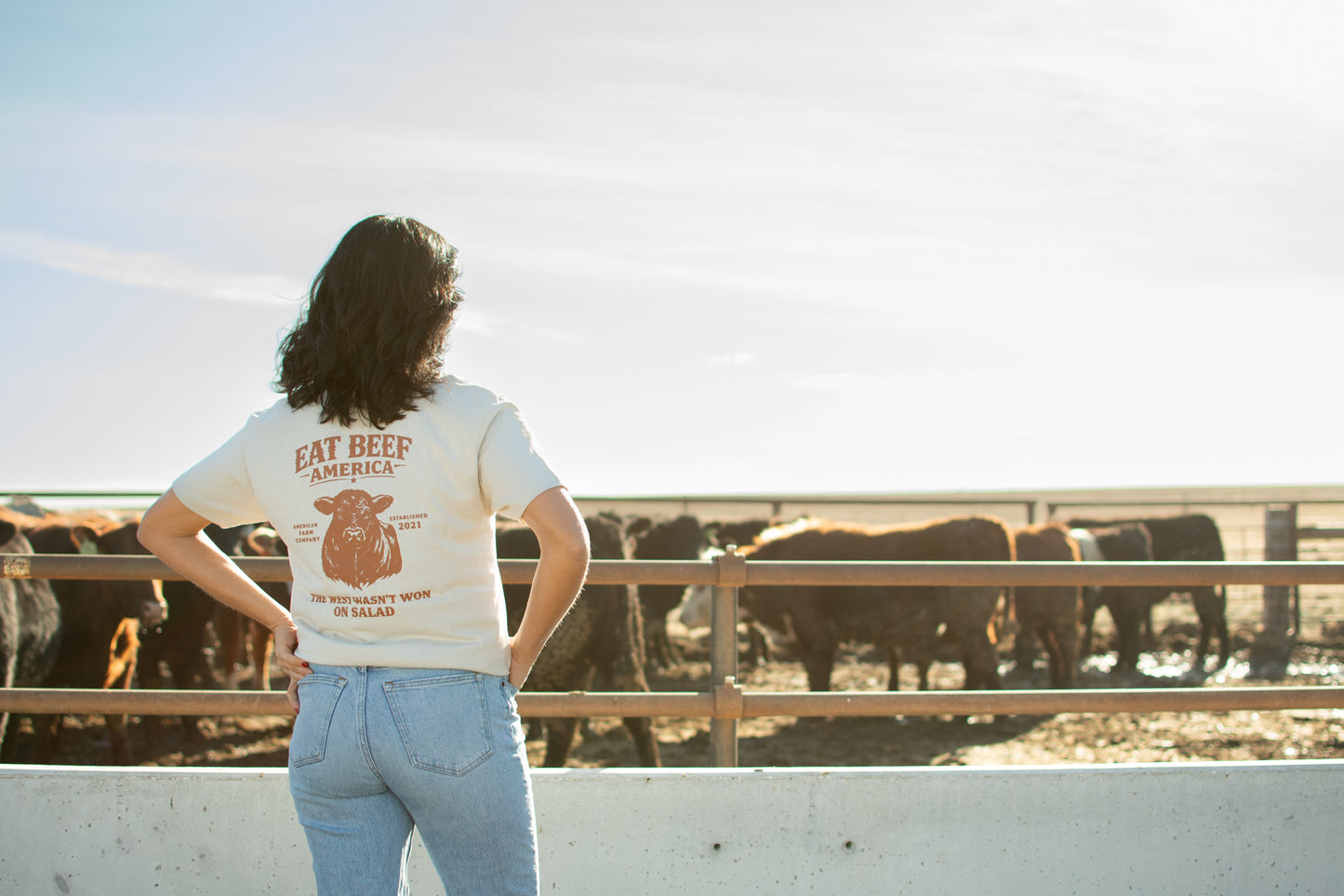 Brown Angus 'Eat Beef America' Tan Essentials Tee