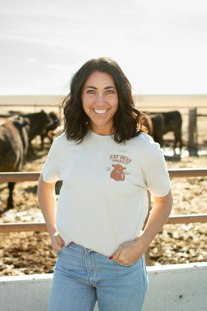 Brown Angus 'Eat Beef America' Tan Essentials Tee