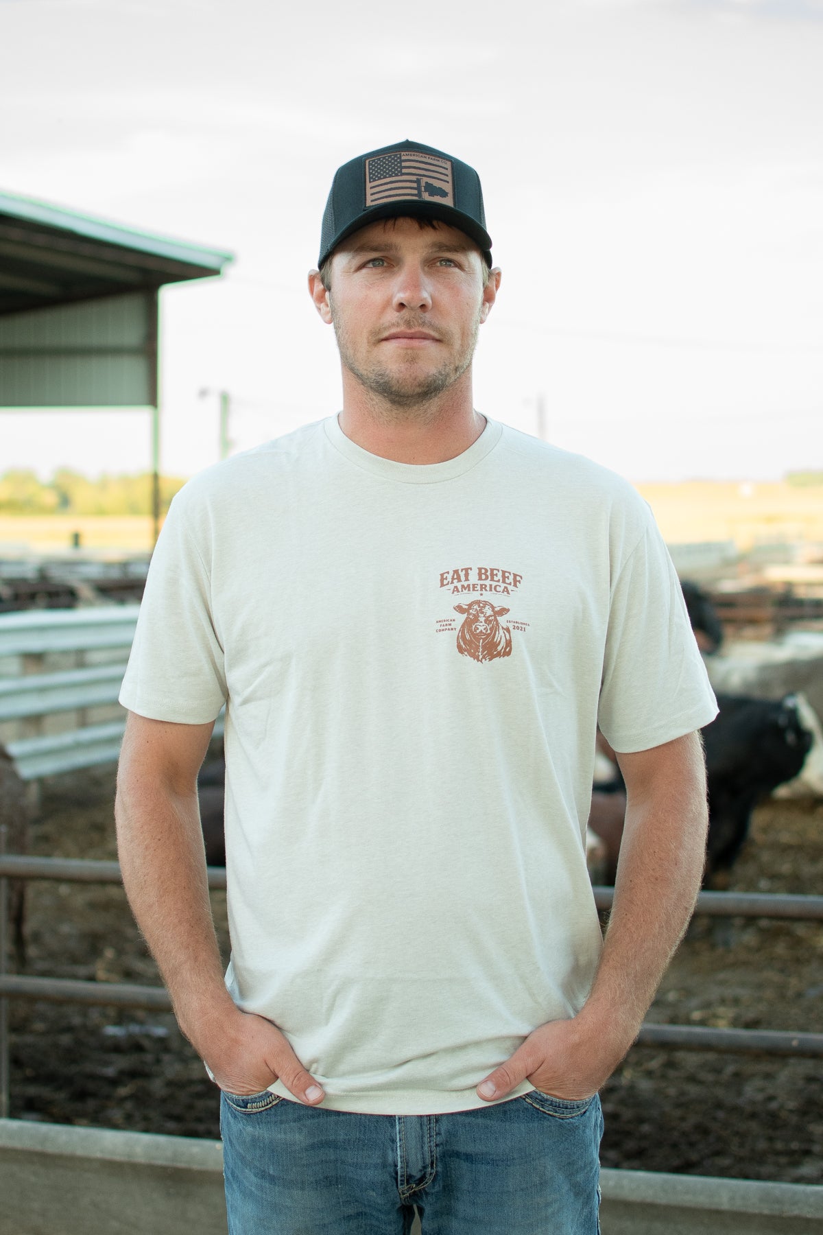 Brown Angus 'Eat Beef America' Tan Essentials Tee