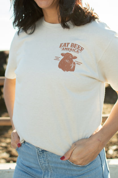 Brown Angus 'Eat Beef America' Tan Essentials Tee