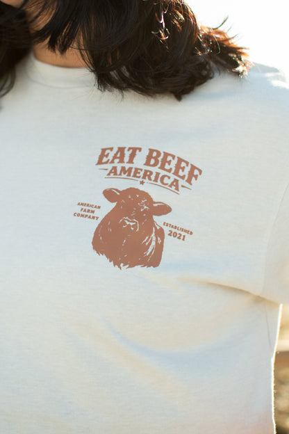 Brown Angus 'Eat Beef America' Tan Essentials Tee