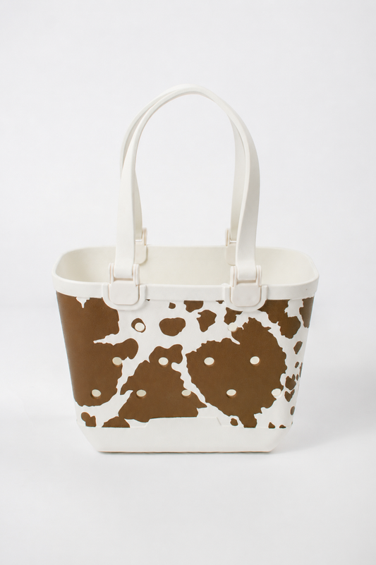 Brown Cow Print Utility Beach Tote - Mini