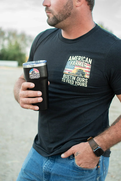 American Farmer Bustin Ours To Feed Yours Black Tee [M]