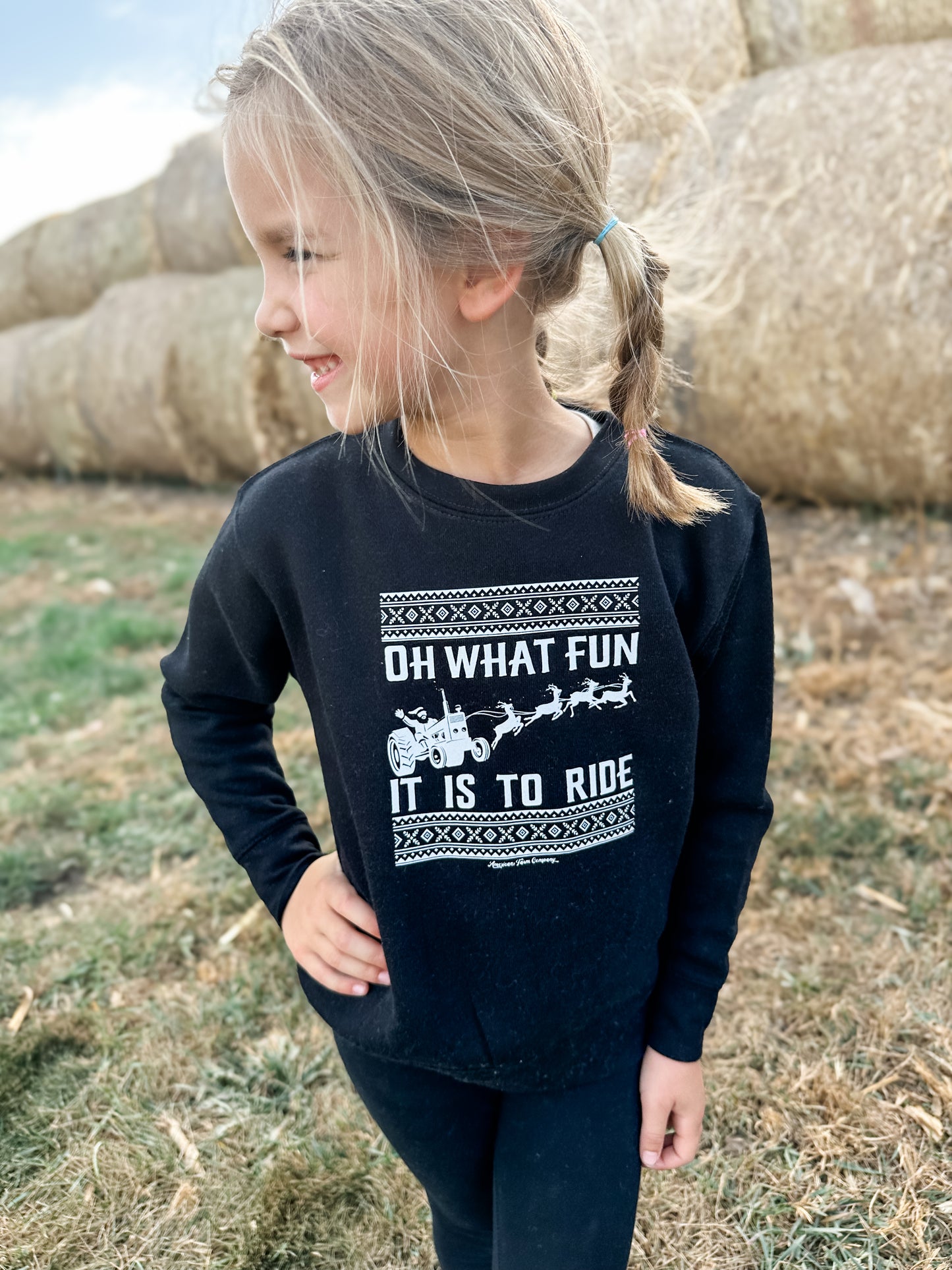 'Oh What Fun It Is To Ride' Toddler Black Crewneck