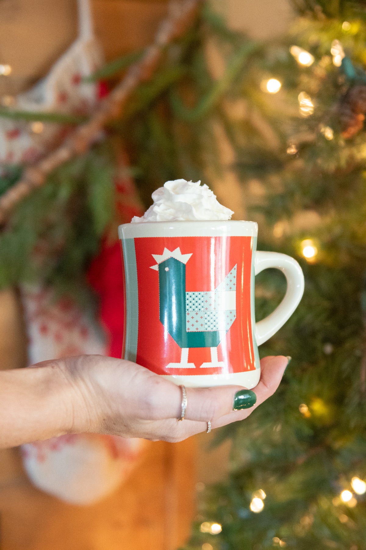 Patchwork Christmas Chicken Ceramic Mug