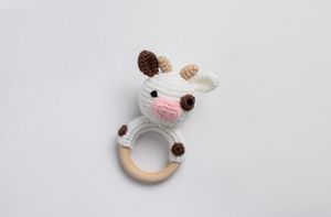 Knitted White Cow Rattle